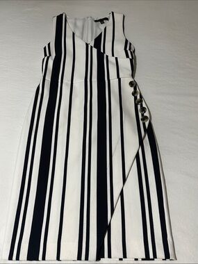 Banana Republic White and Black Striped Midi Dress